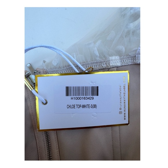 Runaway the Label Chloe Top White Spot Polka Dot Sheer Mesh Crop Blouse NWT S - Picture 5 of 6